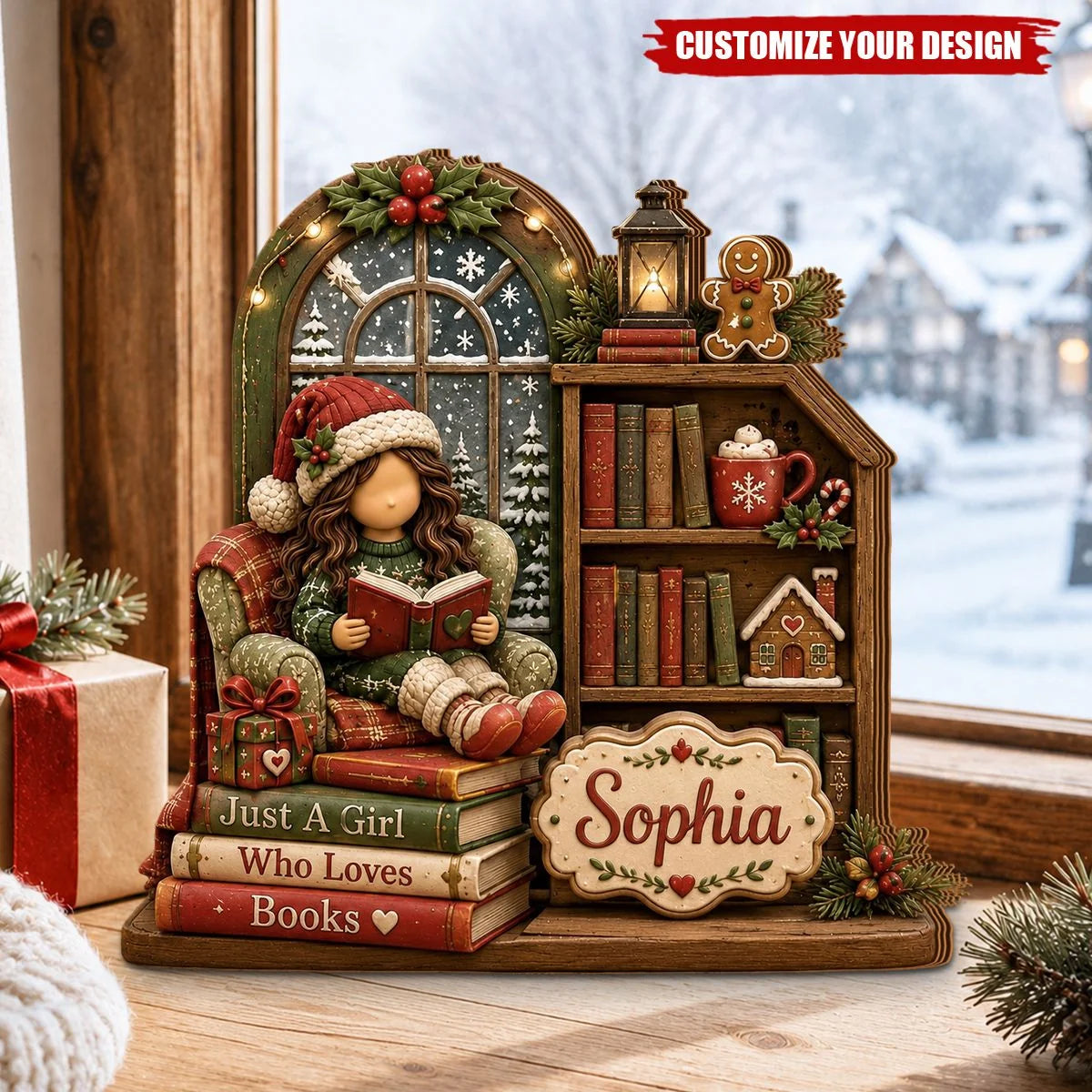 "Just A Girl Who Loves Books" Personalized Wooden Block - Custom Cozy Reading Nook Decor for Book Lovers