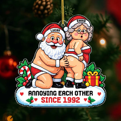 Growing Old Together Custom Pixel Art Santa Acrylic Ornament - Funny Christmas Gift for Couples