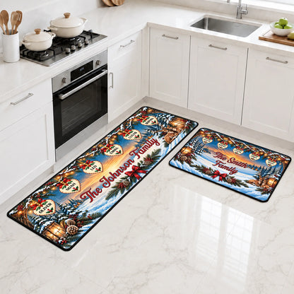 Custom Christmas Family Name Runner Rug - Personalized Kitchen Mat Decor for Family Holiday Home