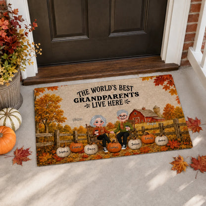 "The World's Best Grandparents Live Here" - Personalized Doormat for Grandma & Grandpa Fall Decor