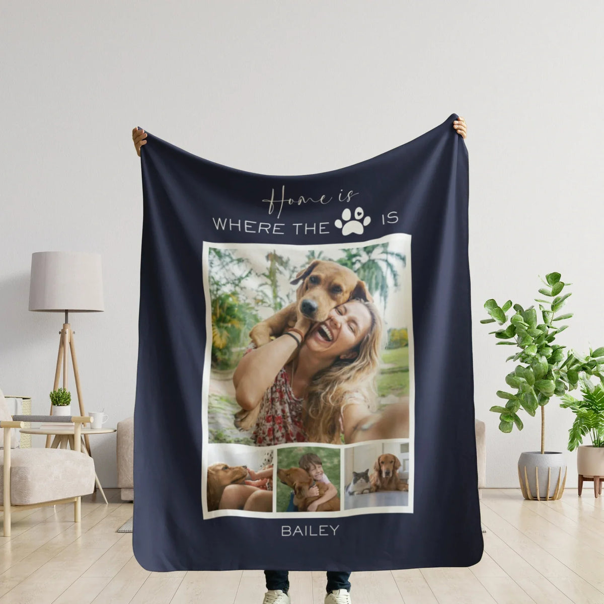 Home Is Where The Dog Is Personalized Blanket - Custom Pet Photo Keepsake Throw for Dog Lovers