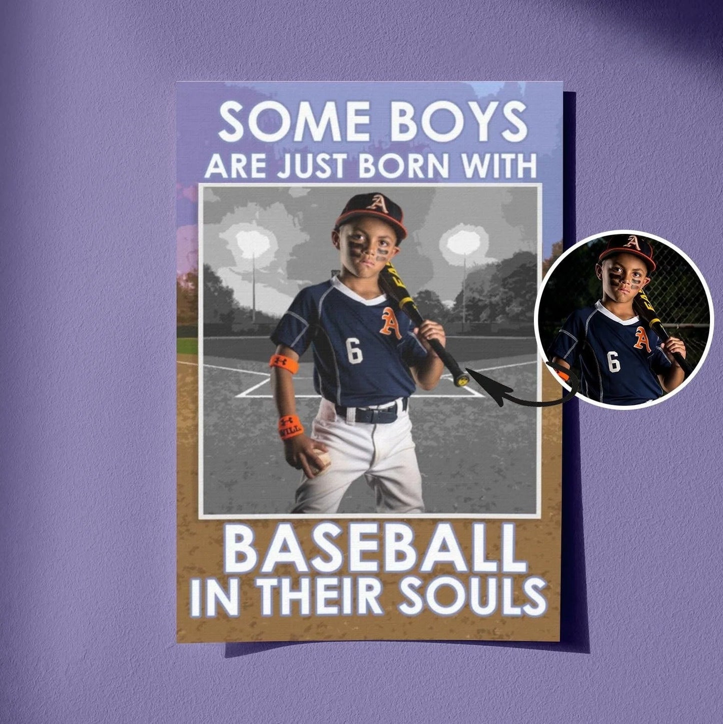 Some Boys Are Born With Baseball In Their Souls - Custom Photo Canvas / Poster for Son