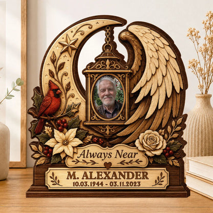 Always Near Custom Photo Memorial Wooden Block - Personalized Keepsake Gift for Family