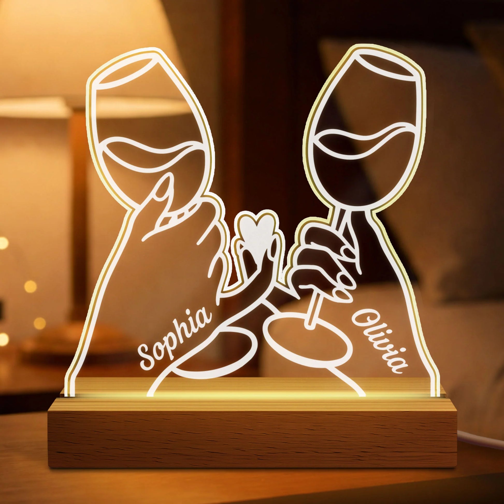 Pinky Promise Wine Toast Personalized LED Night Light - Custom Birthday Keepsake for Best Friends