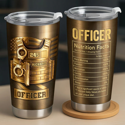 Personalized police officer tumbler with tactical vest and nutrition facts chart - custom gift for law enforcement image 8