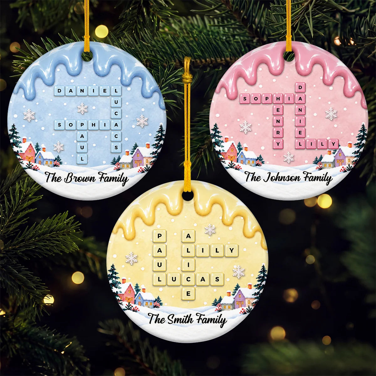 Family Crossword Personalized Ceramic Ornament - Christmas Keepsake for Family