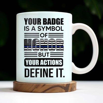 Custom police officer mug featuring a law enforcement uniform and thin blue line flag design for son image 9