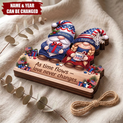 "Growing Old Together" Personalized Gnome Couple Wooden Block - Custom Husband Wife Anniversary Gift