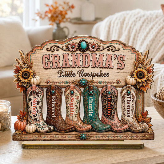 Grandma's Little Cowpokes - Personalized Grandma Wooden Plaque with Custom Names