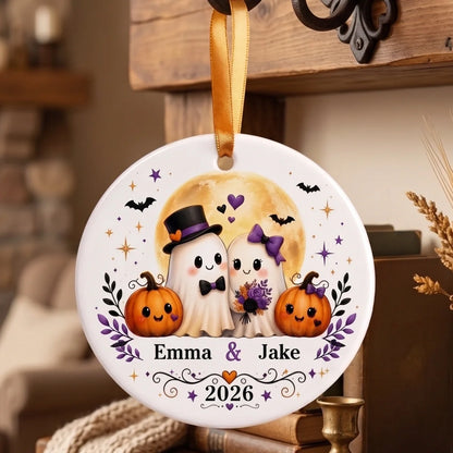 Ghost Couple Personalized Ceramic Ornament for Couples - Cute Halloween Wedding Gift