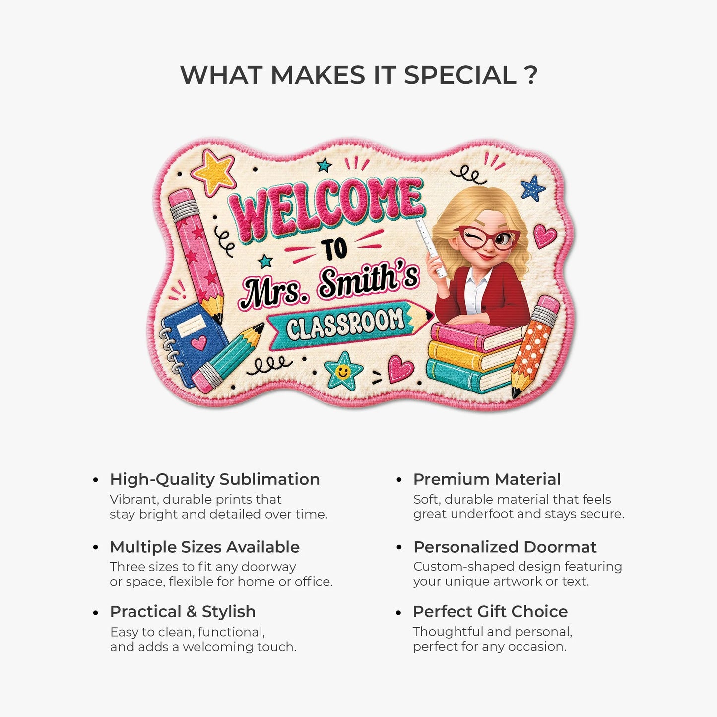 Custom Teacher Classroom Doormat for Teacher with personalized design details for meaningful gifting image 6