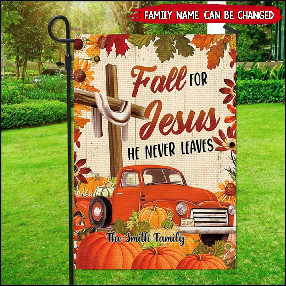 Custom Fall For Jesus Garden Flag personalization view for Family