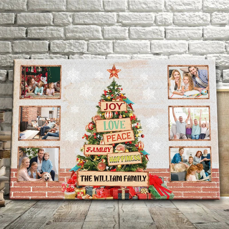 Joy Love Peace Personalized Family Photo Canvas / Poster - Custom Christmas Wall Art Gift for Family