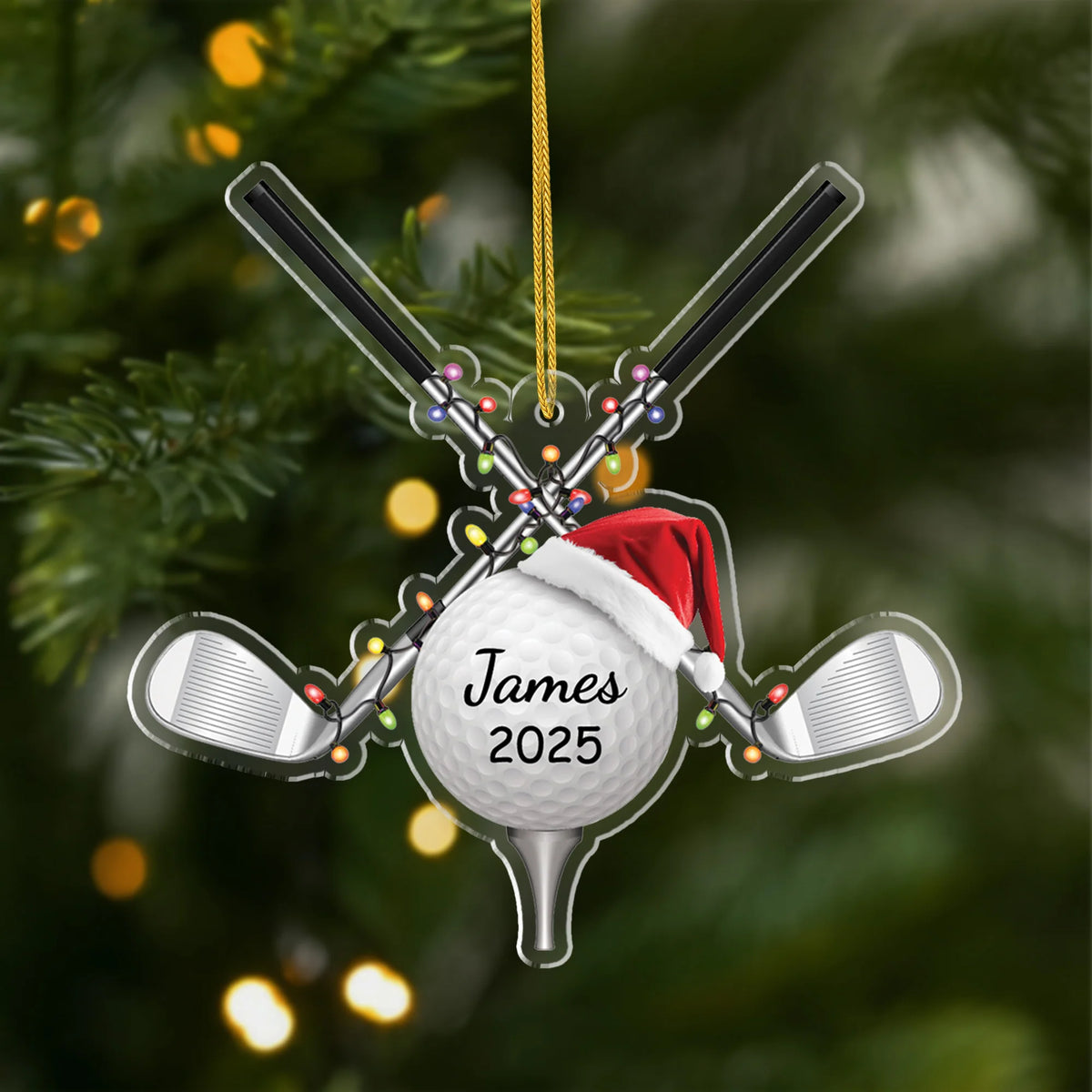Personalized Golf Christmas Ornament - Custom Name & Year Acrylic Holiday Keepsake for Golfers