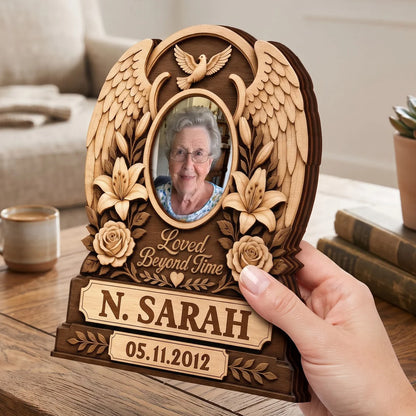 "Loved Beyond Time" Personalized Memorial Photo Wooden Block - Custom Sympathy Keepsake Gift for Loss of Loved One