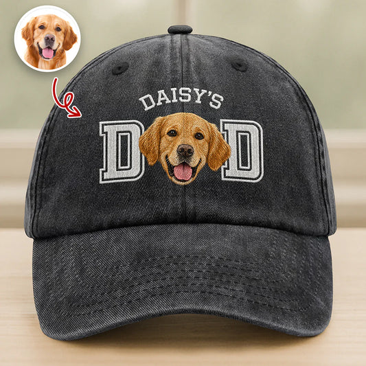 Custom dog dad embroidered baseball cap with personalized pet photo and text