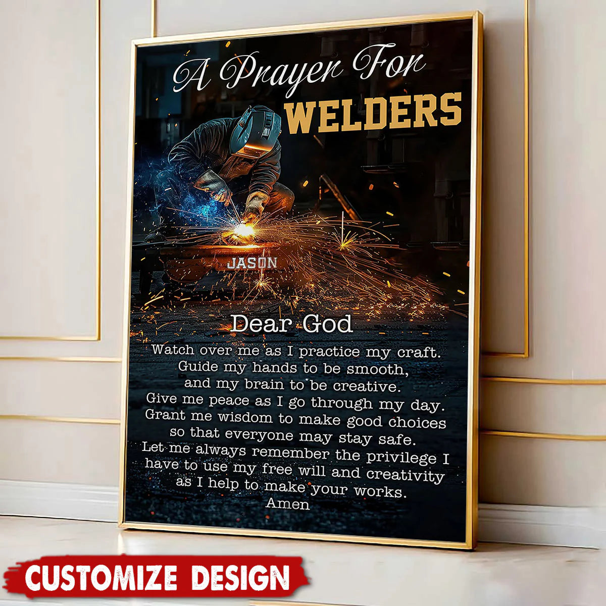 Personalized welding poster with welder prayer and custom name print canvas for welder dad gift image 7