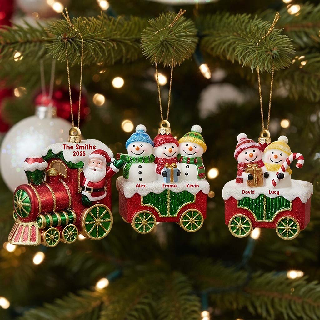 Family Christmas Train Personalized Wooden Ornament - Custom Holiday Keepsake Gift