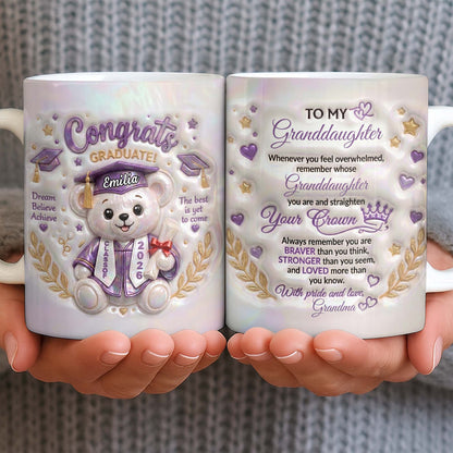 Personalized graduation mug for granddaughter featuring a cute graduation bear with class of 2026 quote from Grandma image 6