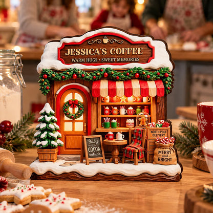 Warm Hugs Sweet Memories Coffee House - Custom Wooden Block for Family Christmas Decor