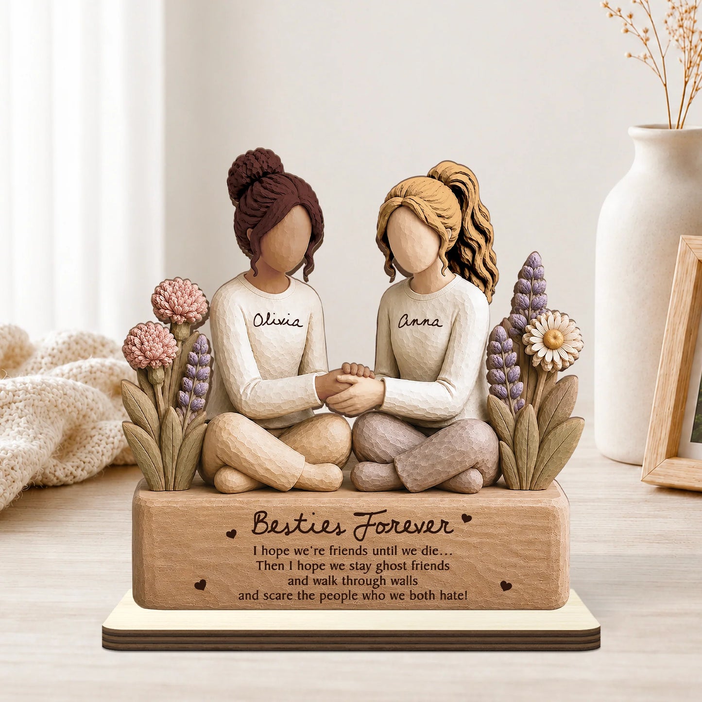 Besties Forever Personalized Wooden Plaque - Custom Best Friend Keepsake Gift