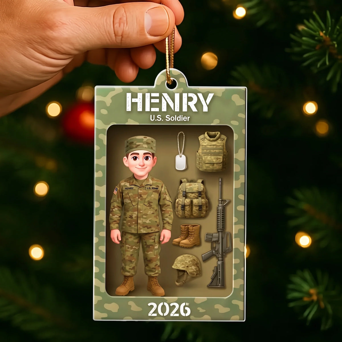 Personalized Military Action Figure Ornament - Custom Soldier Keepsake for Army Christmas Tree Decor