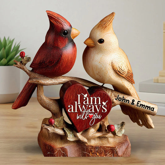 Personalized cardinal memorial plaque with custom names and I am always with you text for sympathy gift