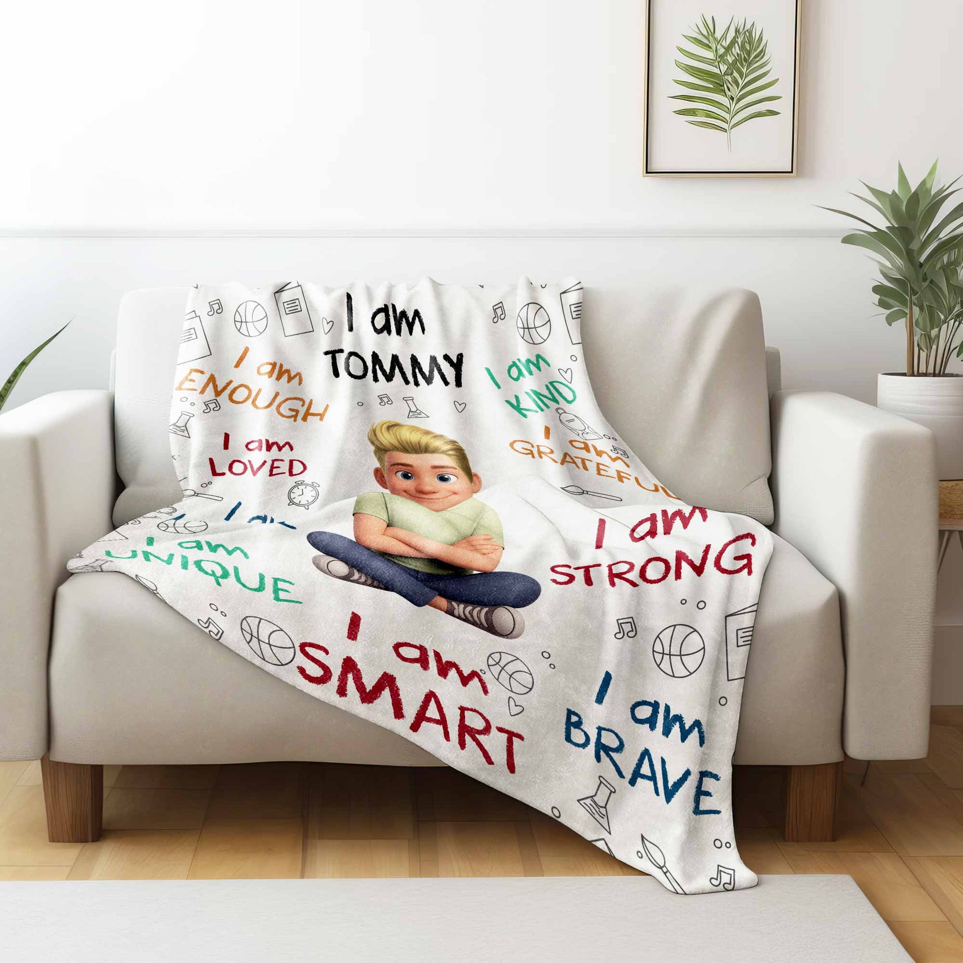 "I Am Enough, Brave & Strong" Personalized Kids Affirmation Blanket - Custom Gift for Boys & Girls