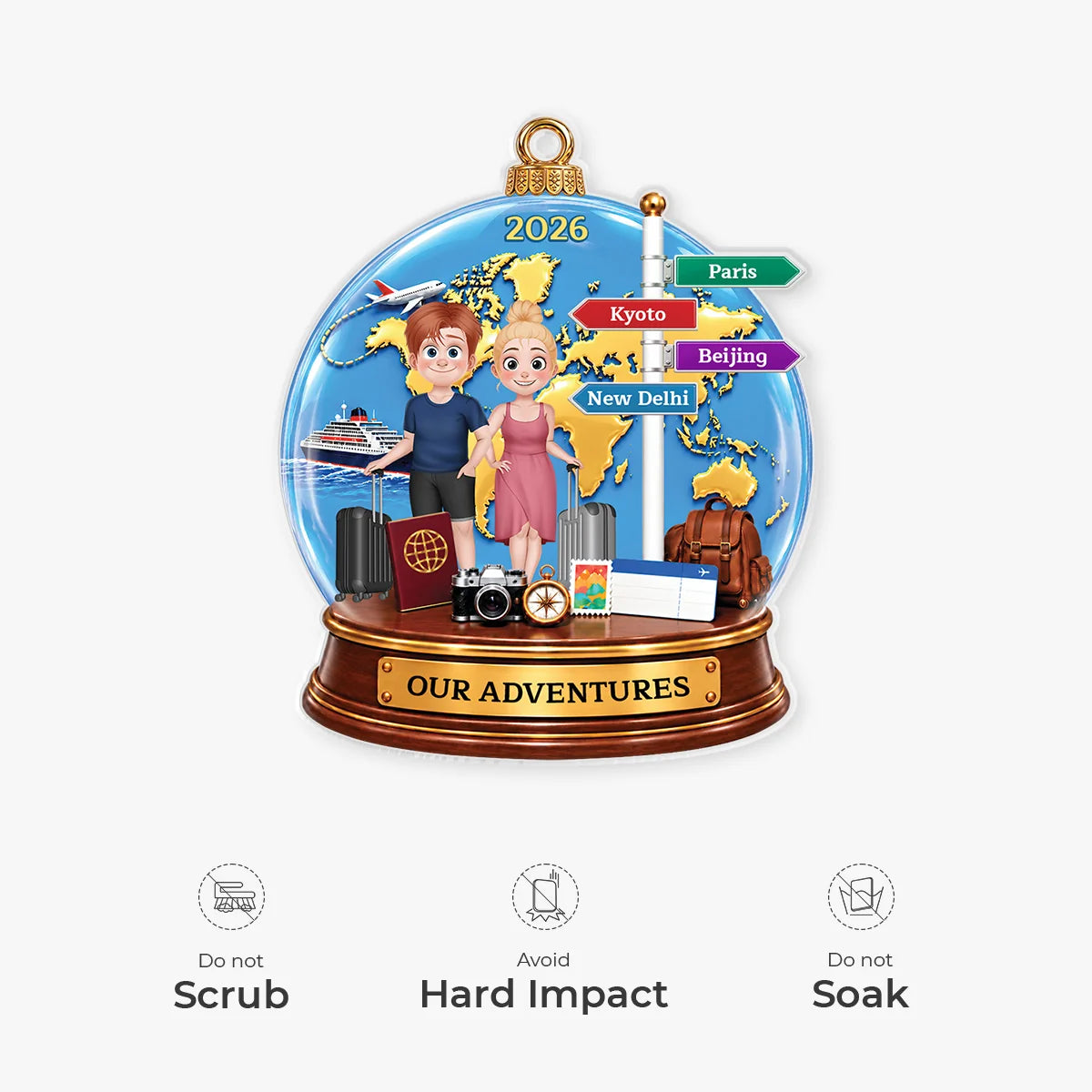 Our Adventures Personalized Acrylic Ornament - Couples Travel Vacation Keepsake