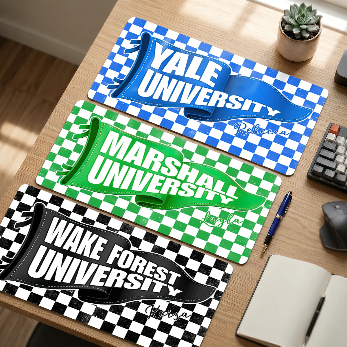 Custom college pennant desk mat with personalized name for university graduation gift