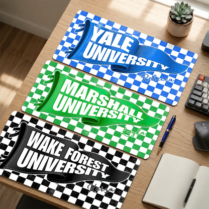 Custom college pennant desk mat with personalized name for university graduation gift