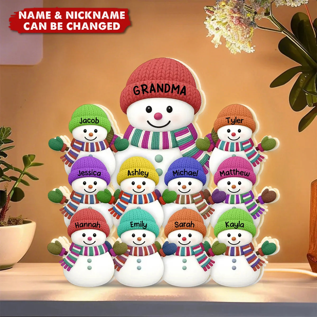 Grandma & Grandkids Snowman Personalized LED Light Box - Custom Christmas Gift from Grandkids