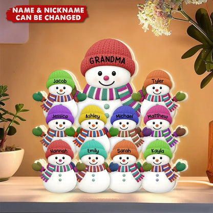 Grandma & Grandkids Snowman Personalized LED Light Box - Custom Christmas Gift from Grandkids