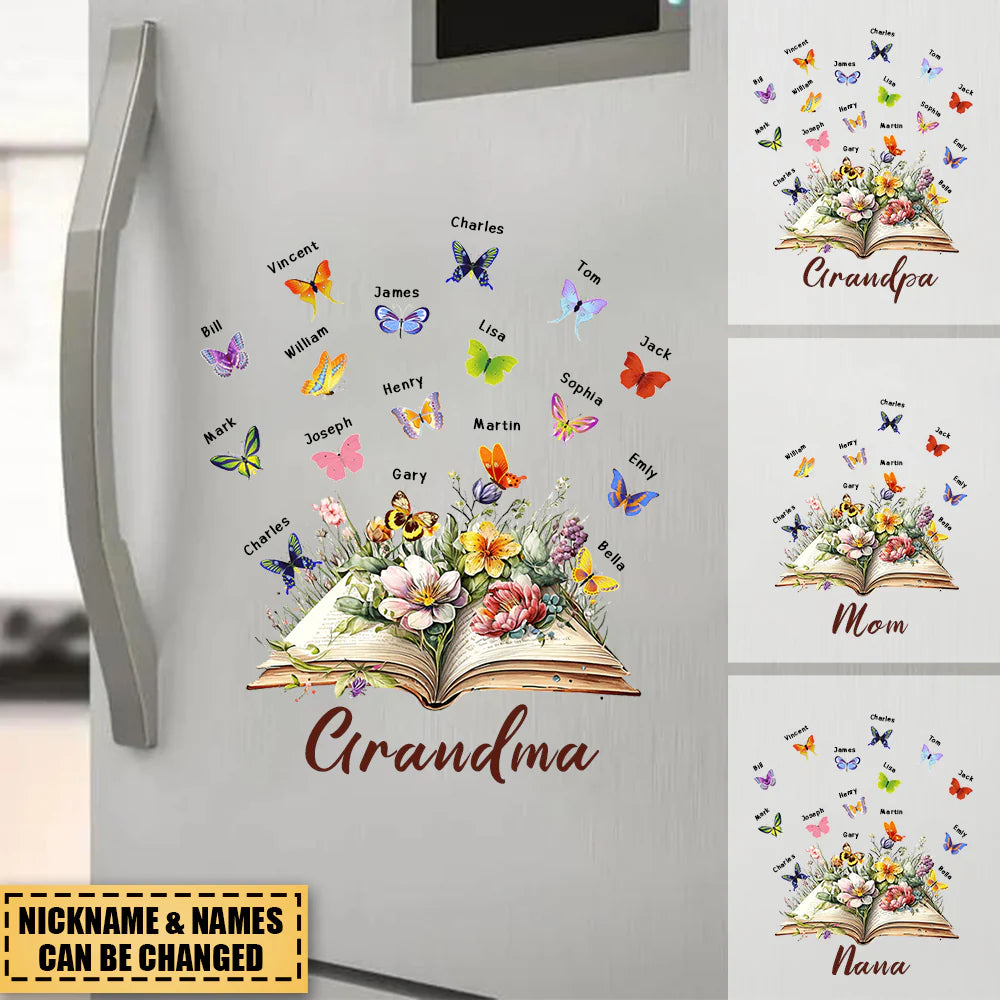 Custom Grandma Butterfly Book Car Decal for Grandma with personalized design details for meaningful gifting
