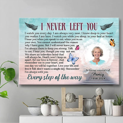 "I Never Left You" Personalized Photo Canvas / Poster - Custom Memorial Wall Art Keepsake for Family