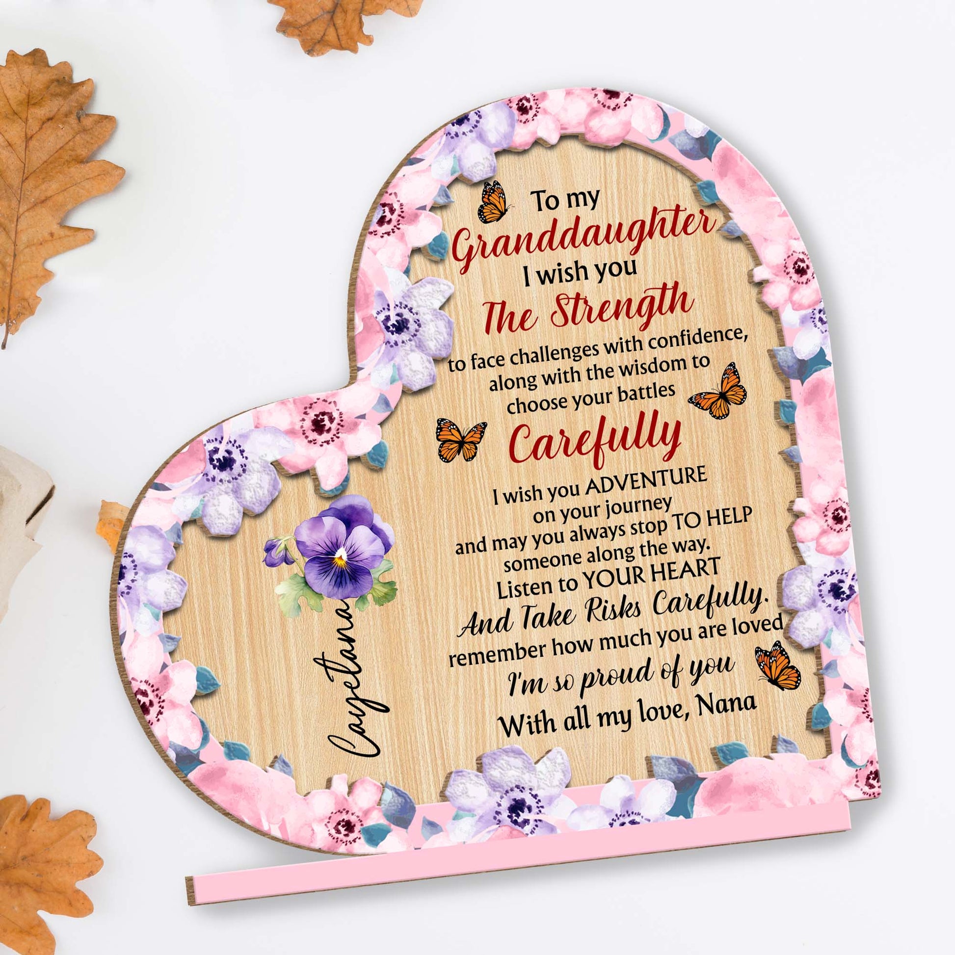 To My Granddaughter Wish You Strength - Personalized Wooden Plaque Keepsake Gift From Nana