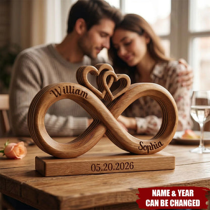 Custom Infinity Heart Wooden Block personalization view for Couples
