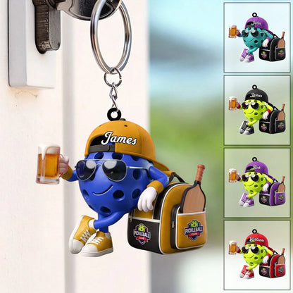 Post Game Beer Toast Personalized Pickleball Keychain - Custom Pickleball Player Gift