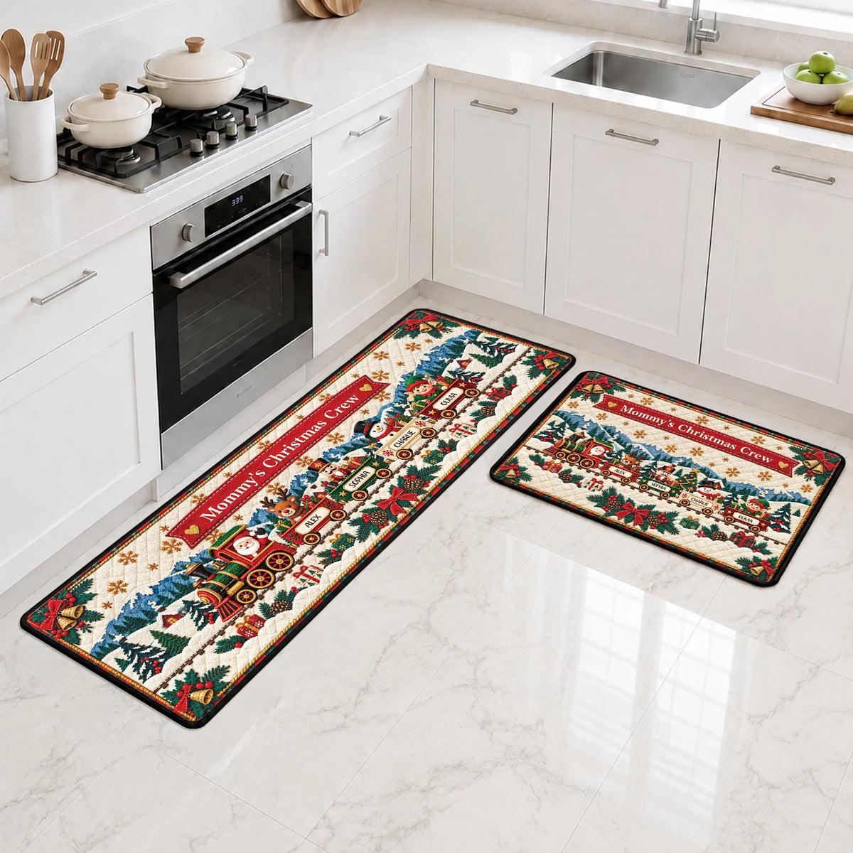 Grandma's Christmas Crew Personalized Runner Rug - Custom Holiday Train Mat for Mom