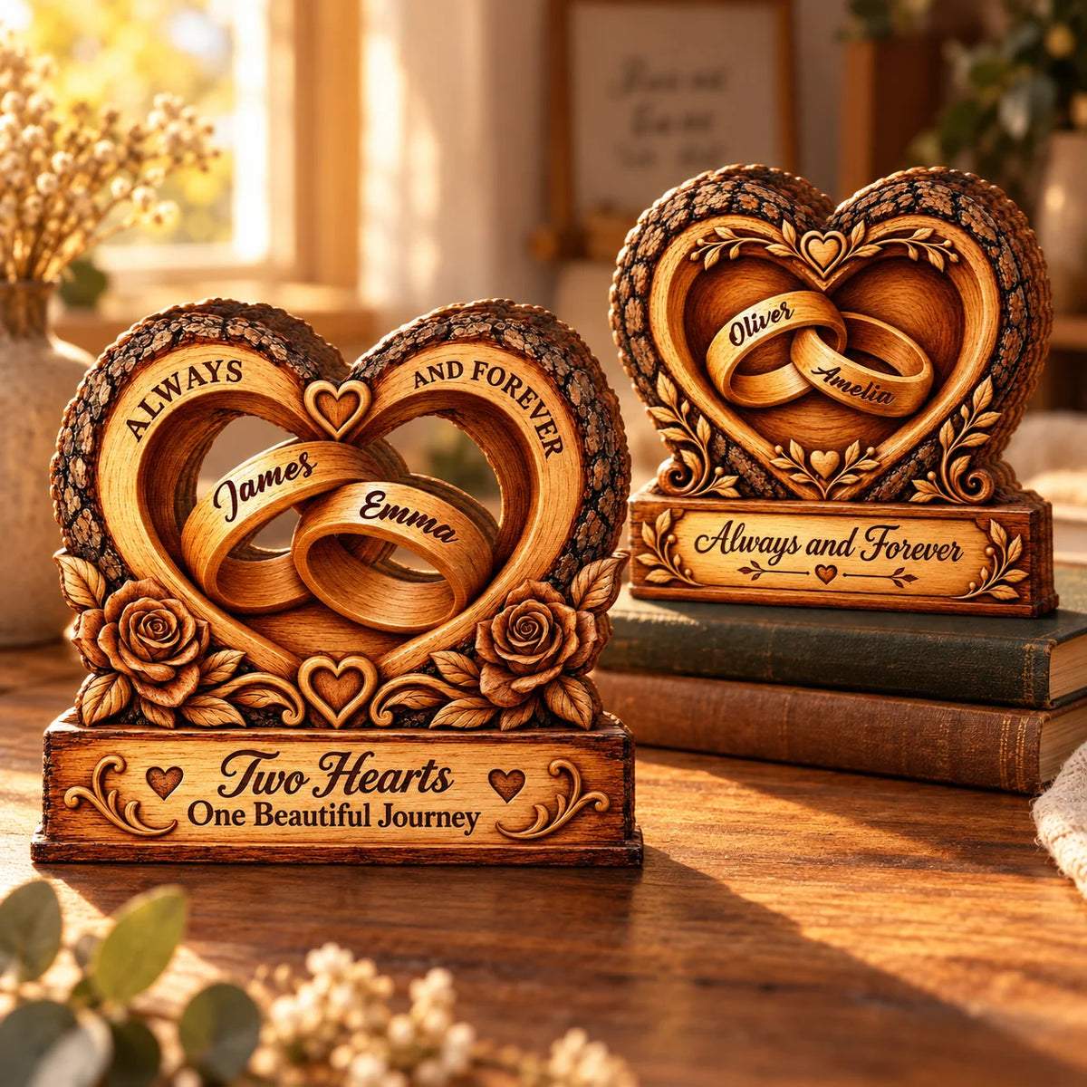 Always and Forever Personalized Wooden Block - Custom Couple Keepsake Gift for Anniversary & Wedding