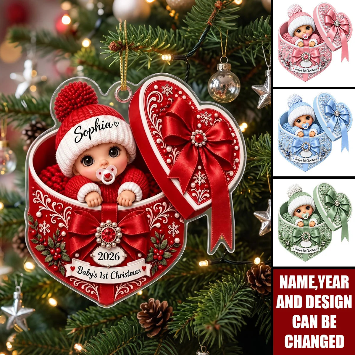 Baby's 1st Christmas Heart Acrylic Ornament - Personalized Newborn Keepsake Gift for New Parents
