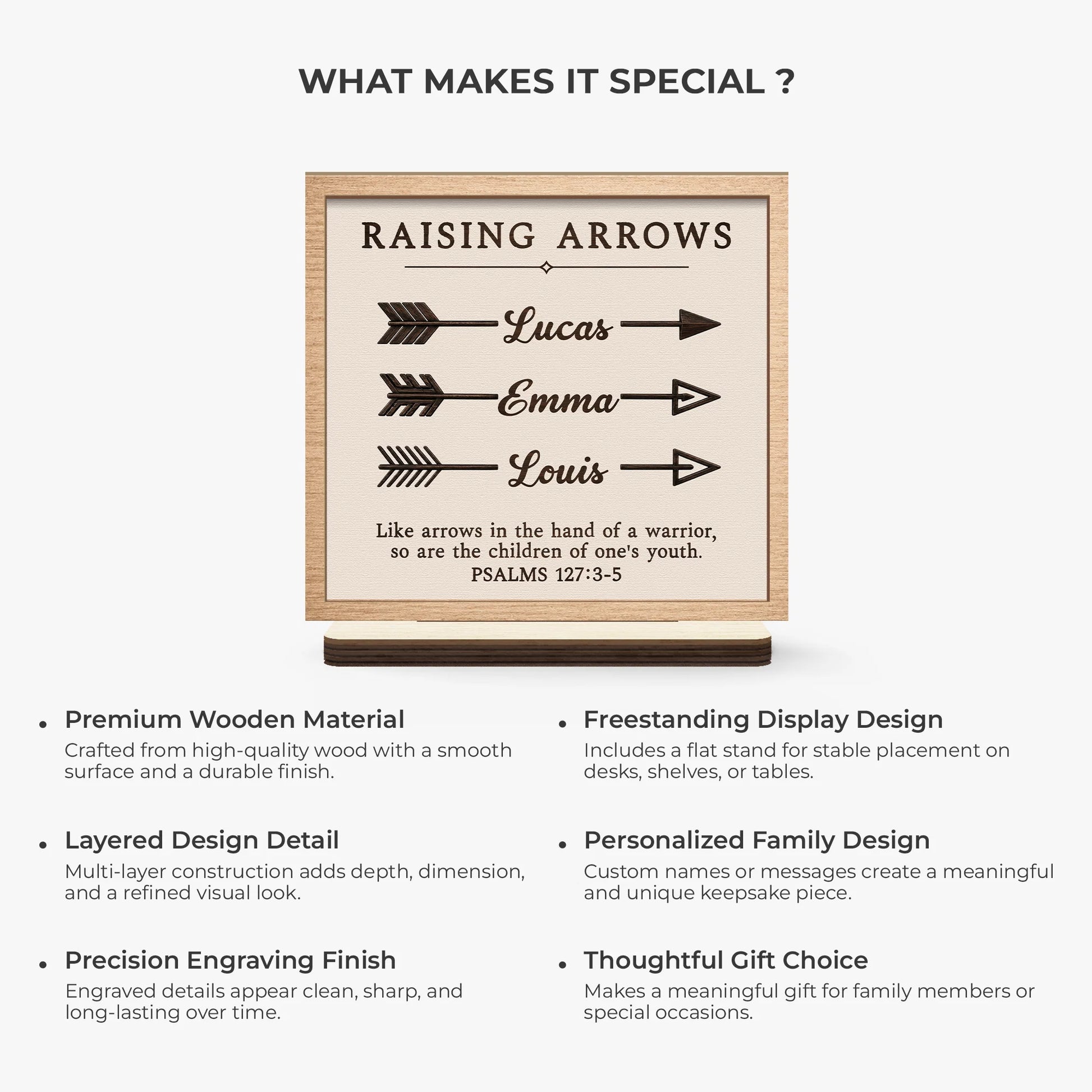 "Raising Arrows" Personalized Wooden Plaque - Custom Kids Name Gift for Mom & Dad