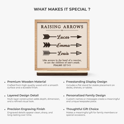 "Raising Arrows" Personalized Wooden Plaque - Custom Kids Name Gift for Mom & Dad