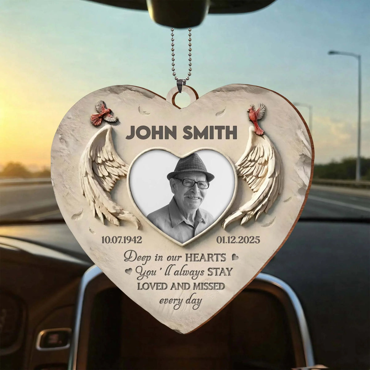 Deep in Our Hearts, Loved And Missed, Wings Heart Photo Frame
