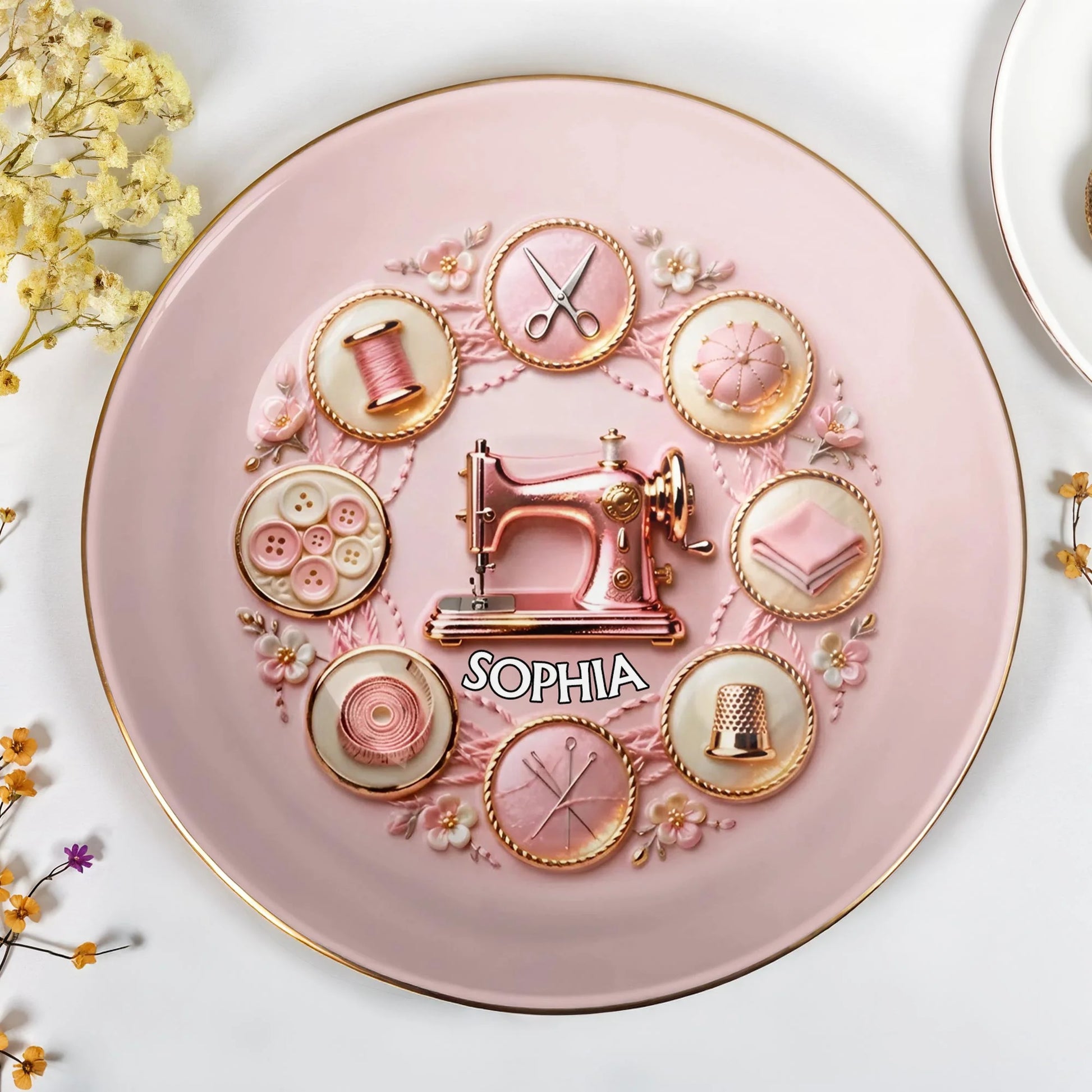 Custom Seamstress Jewelry Dish for Mom with personalized design details for meaningful gifting