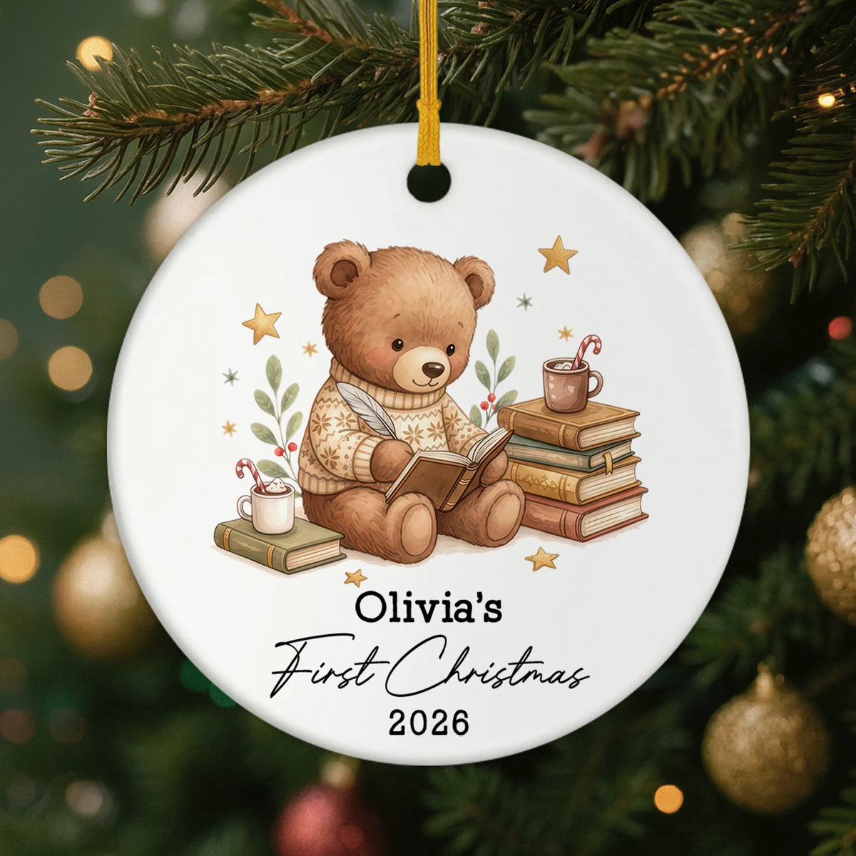 First Christmas Teddy Bear Personalized Ceramic Ornament - Baby Holiday Keepsake