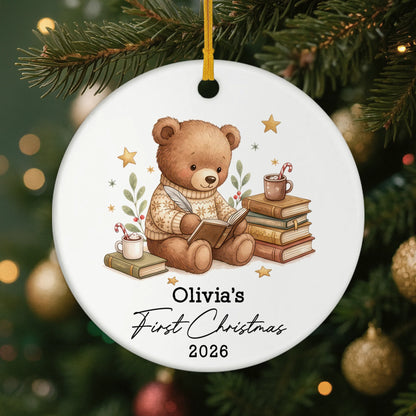 First Christmas Teddy Bear Personalized Ceramic Ornament - Baby Holiday Keepsake