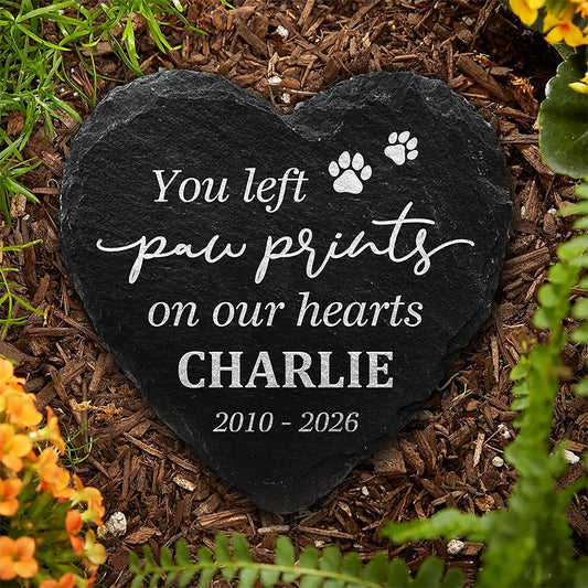 You Left Paw Prints On Our Hearts - Personalized Pet Memorial Stone Slate for Dog & Cat Lovers