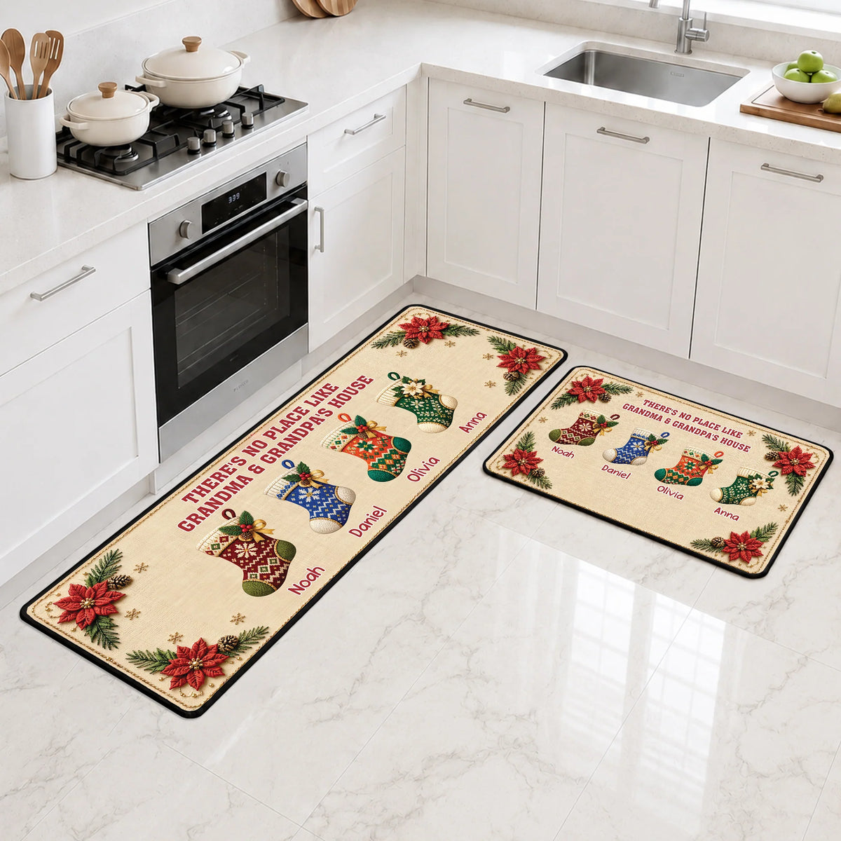 Grandma's Christmas Crew Personalized Runner Rug - Custom Holiday Gift for Mom