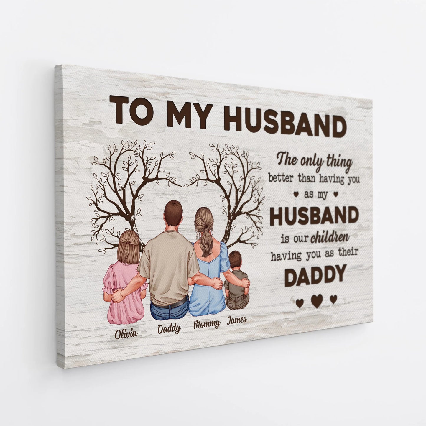 "To My Husband Having You As Daddy" Personalized Canvas / Poster - Custom Family Wall Art Gift for Dad